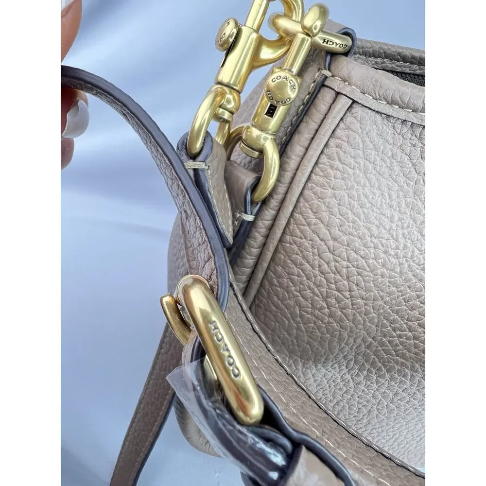 Coach Cary Crossbody Bag Pebbled Finish Dark Stone Gold Hardware Zip Strap CC437